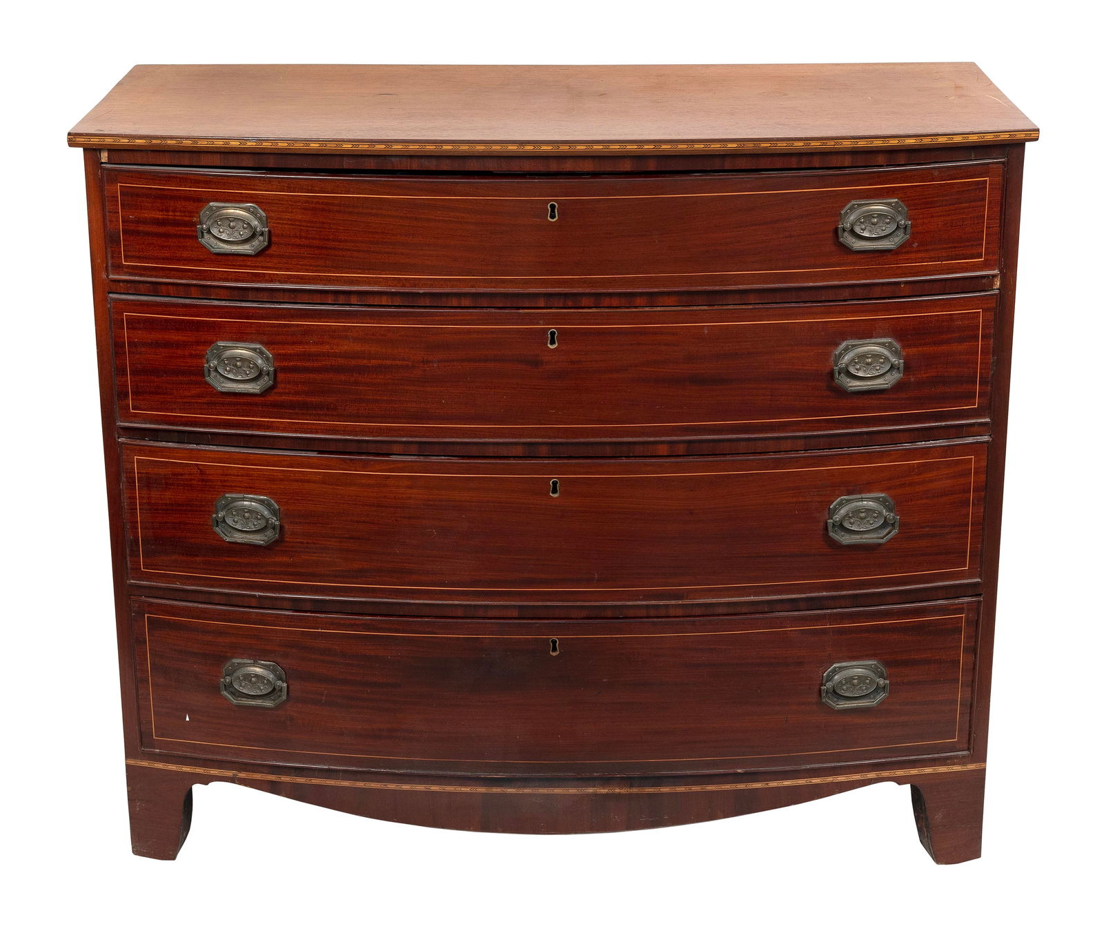 SHERATON BOWFRONT CHEST America, Early 19th Century Height 38.5". Width 45". Depth 21.25". (1 of 3)