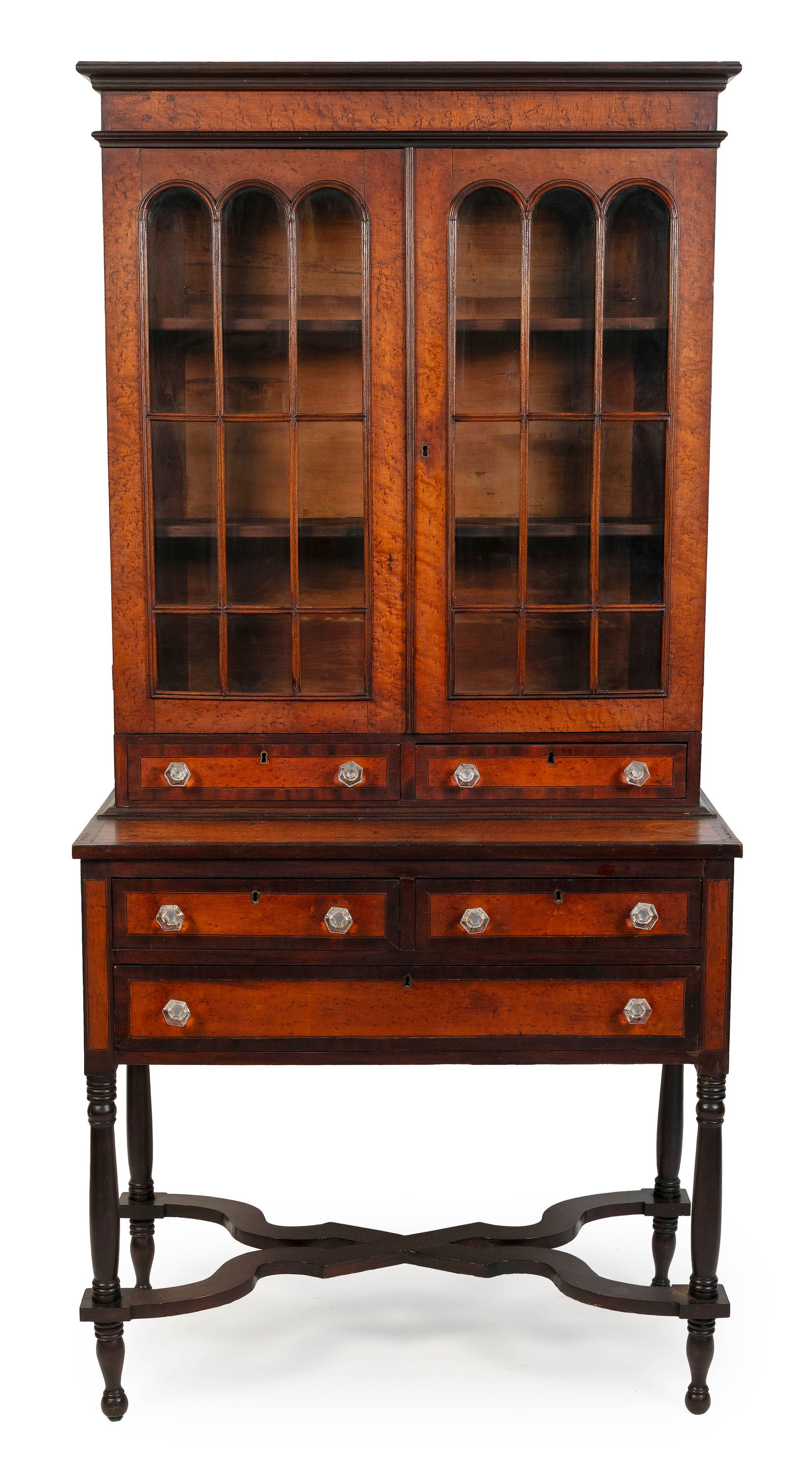 SHERATON TWO-PART CABINET Circa 1820 Height 77". Width 37". Depth 18". (1 of 2)