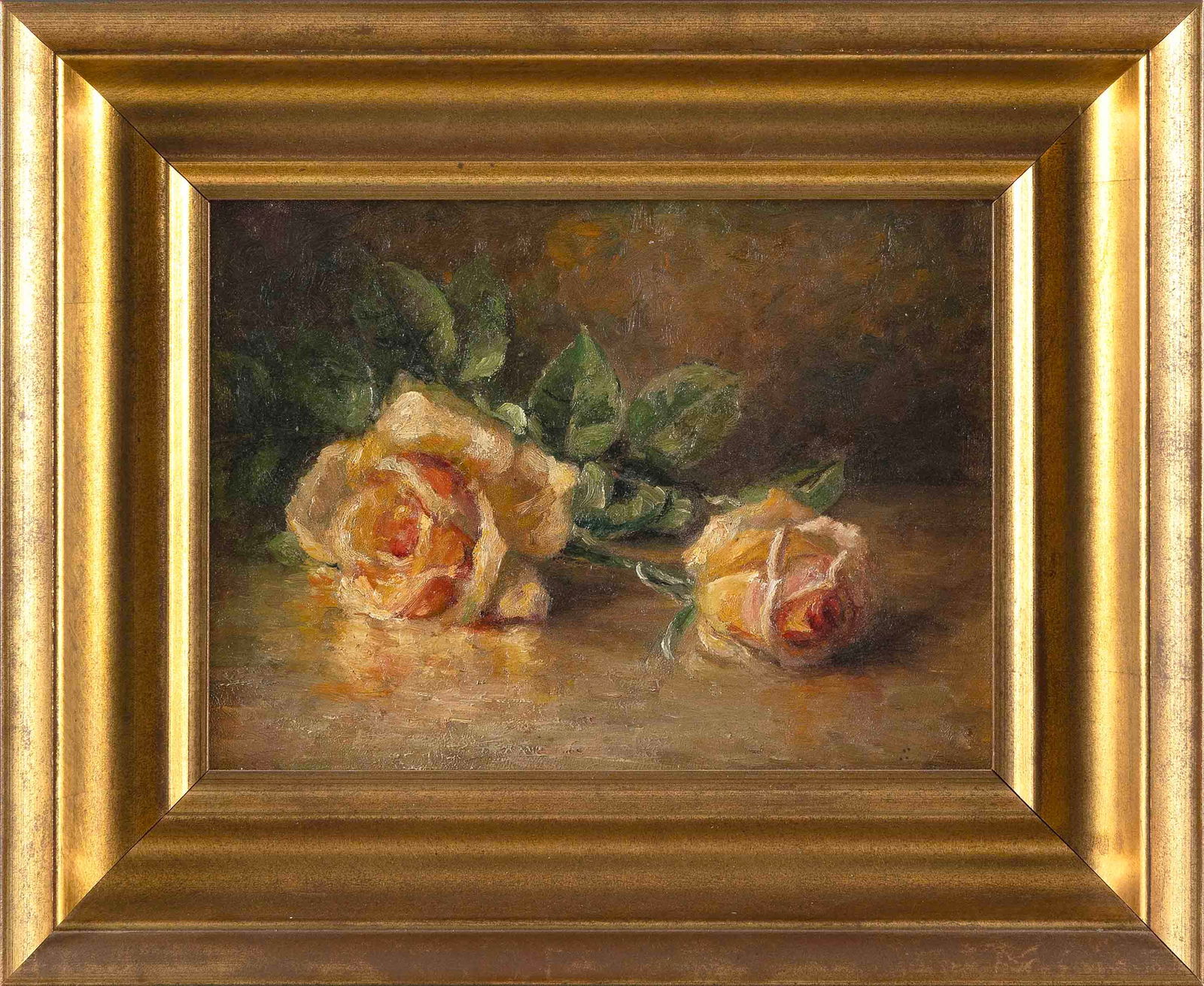 FALL RIVER SCHOOL (Late 19th Century,), Still life of roses., Oil on artist panel, 7.75" x 10.5". (1 of 2)