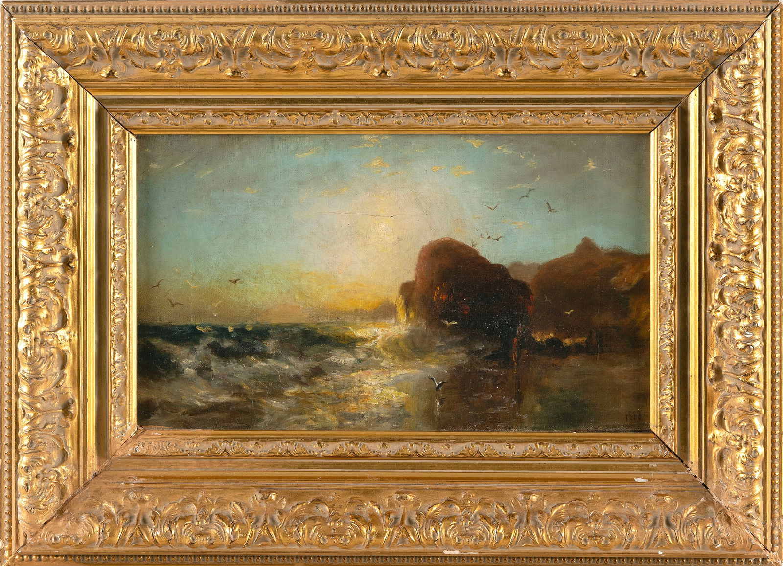 NEW ENGLAND SCHOOL (19th Century,), Seascape., Oil on canvas, 8.25" x 14". Framed 15" x 20.5". (1 of 2)