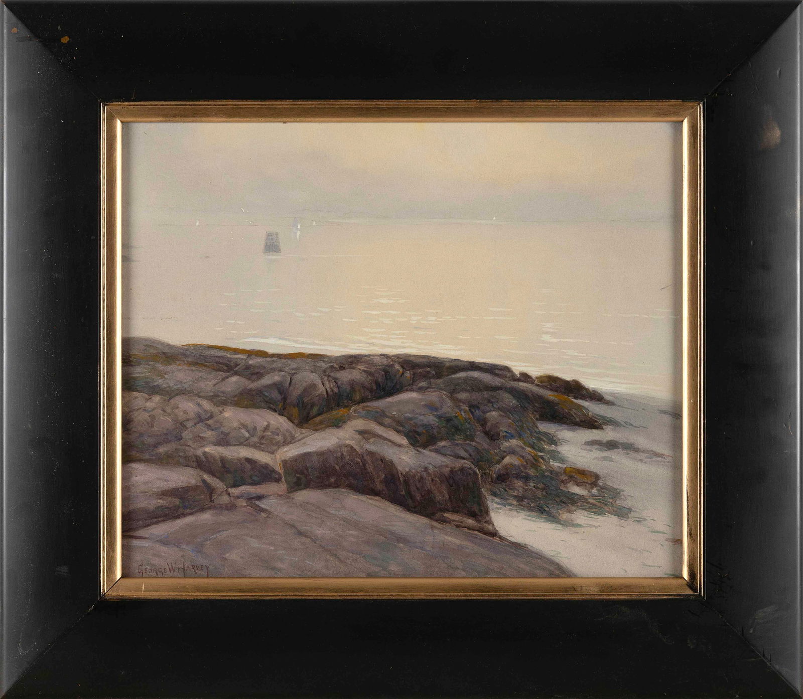 GEORGE WAINRIGHT HARVEY (Massachusetts/Holland, 1855-1930), Foggy coastline with distant vessels., (1 of 2)