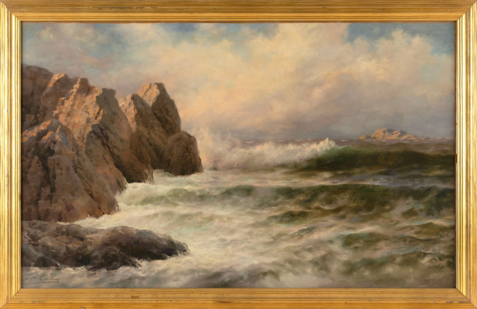 HENRY NEWELL CADY (Rhode Island, 1849-1935), Rocky coast., Oil on canvas, 22" x 36". Framed 26" x (1 of 2)