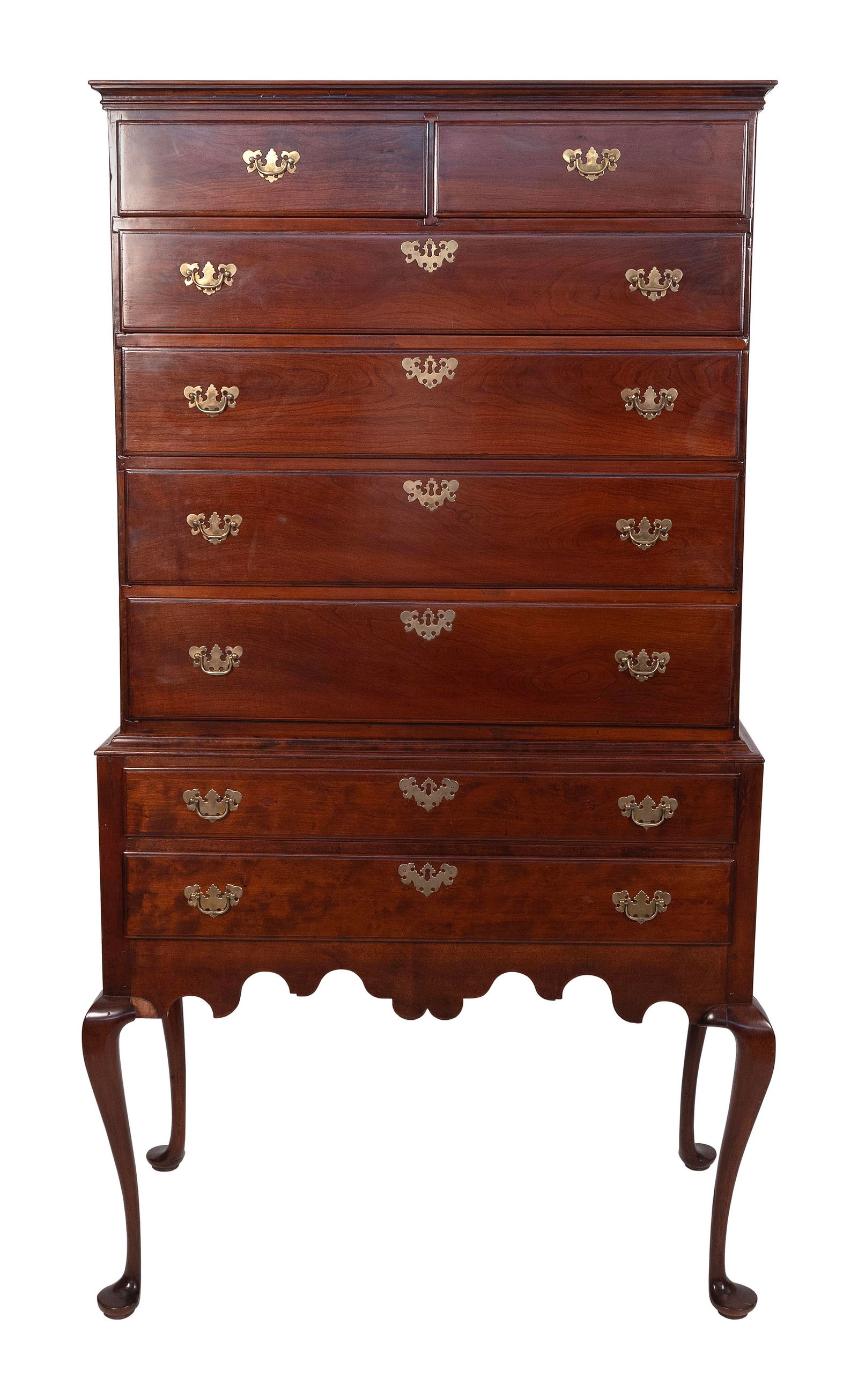 QUEEN ANNE FLAT-TOP HIGHBOY 18th Century Height 72". Width 37.75". Depth 19". (1 of 4)