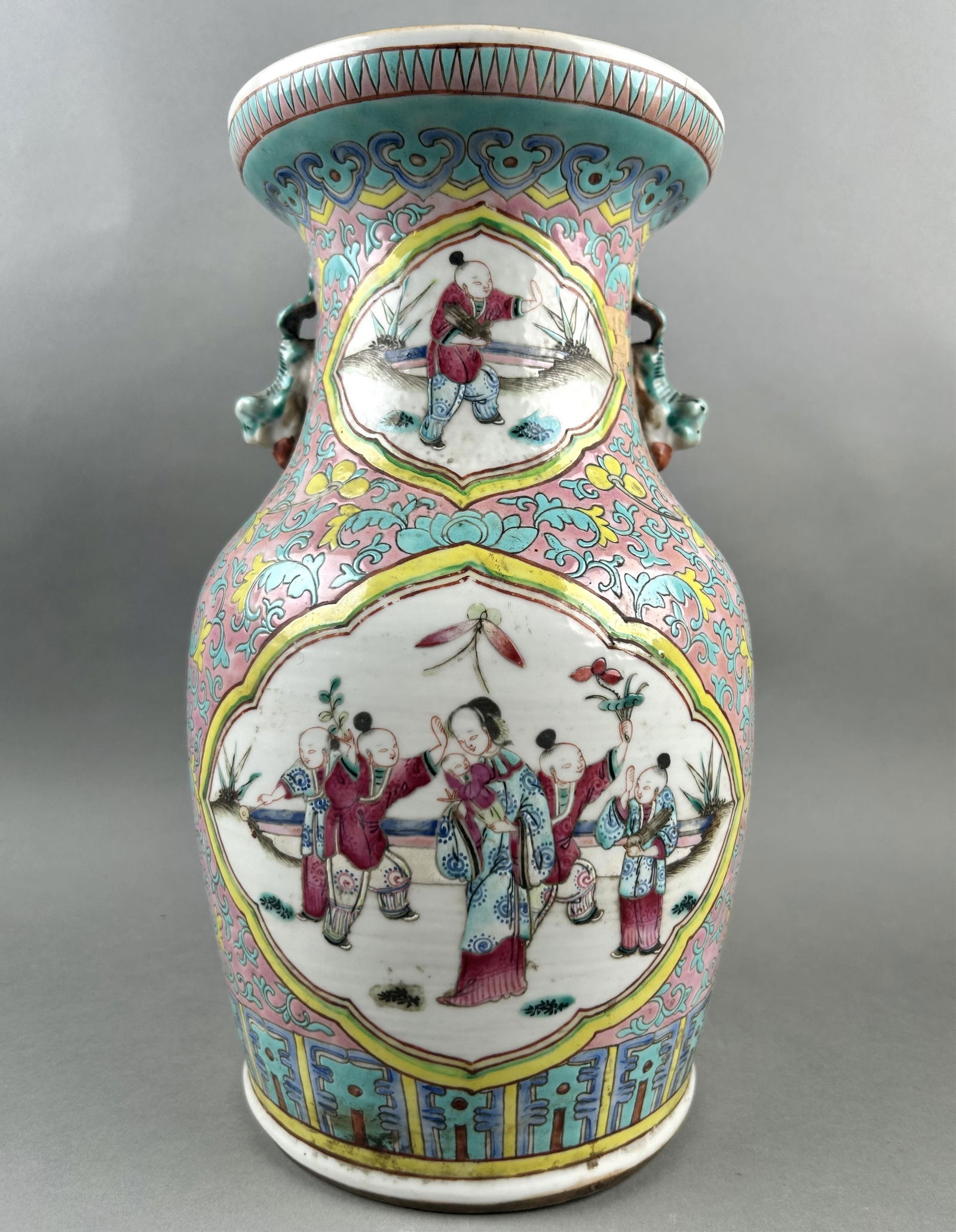 CHINESE FAMILLE ROSE PORCELAIN BALUSTER VASE 19th Century Height 13". (1 of 11)