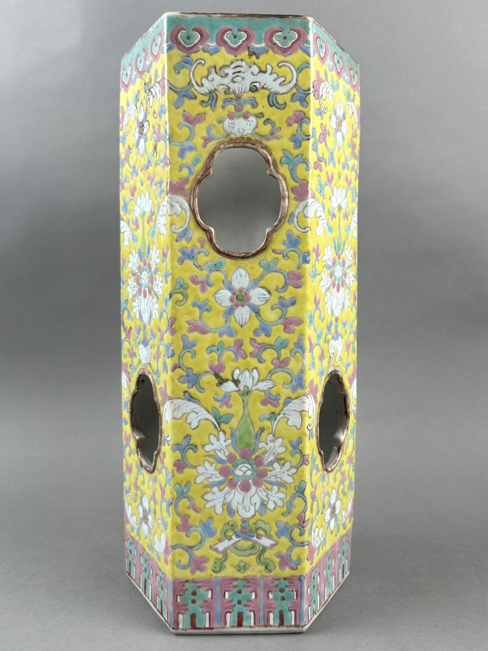 CHINESE FAMILLE ROSE PORCELAIN HAT STAND Late 19th Century Height 11". (1 of 7)