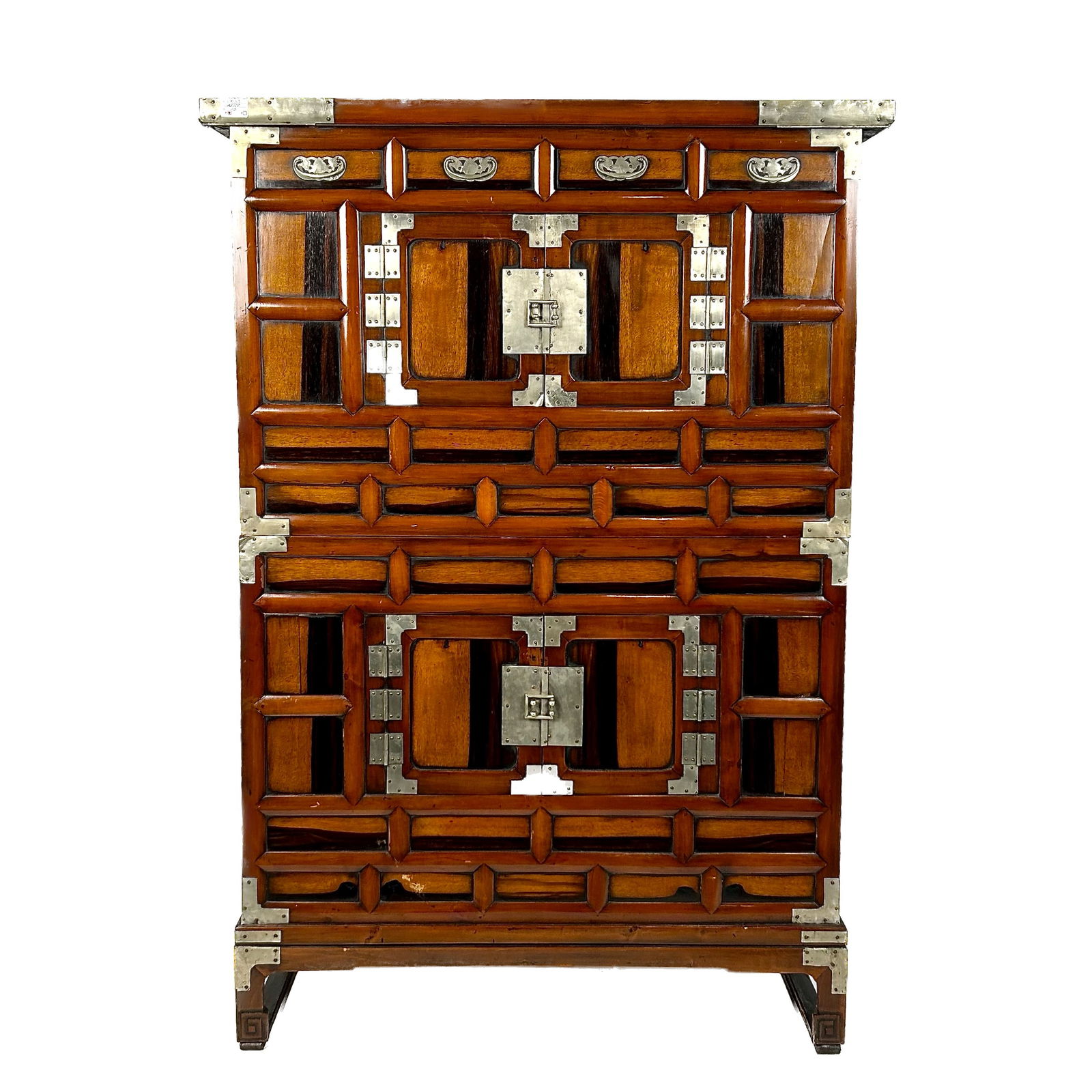 TWO-PART KOREAN CABINET Early 20th Century Height 56". Width 39". Depth 16.5". (1 of 8)