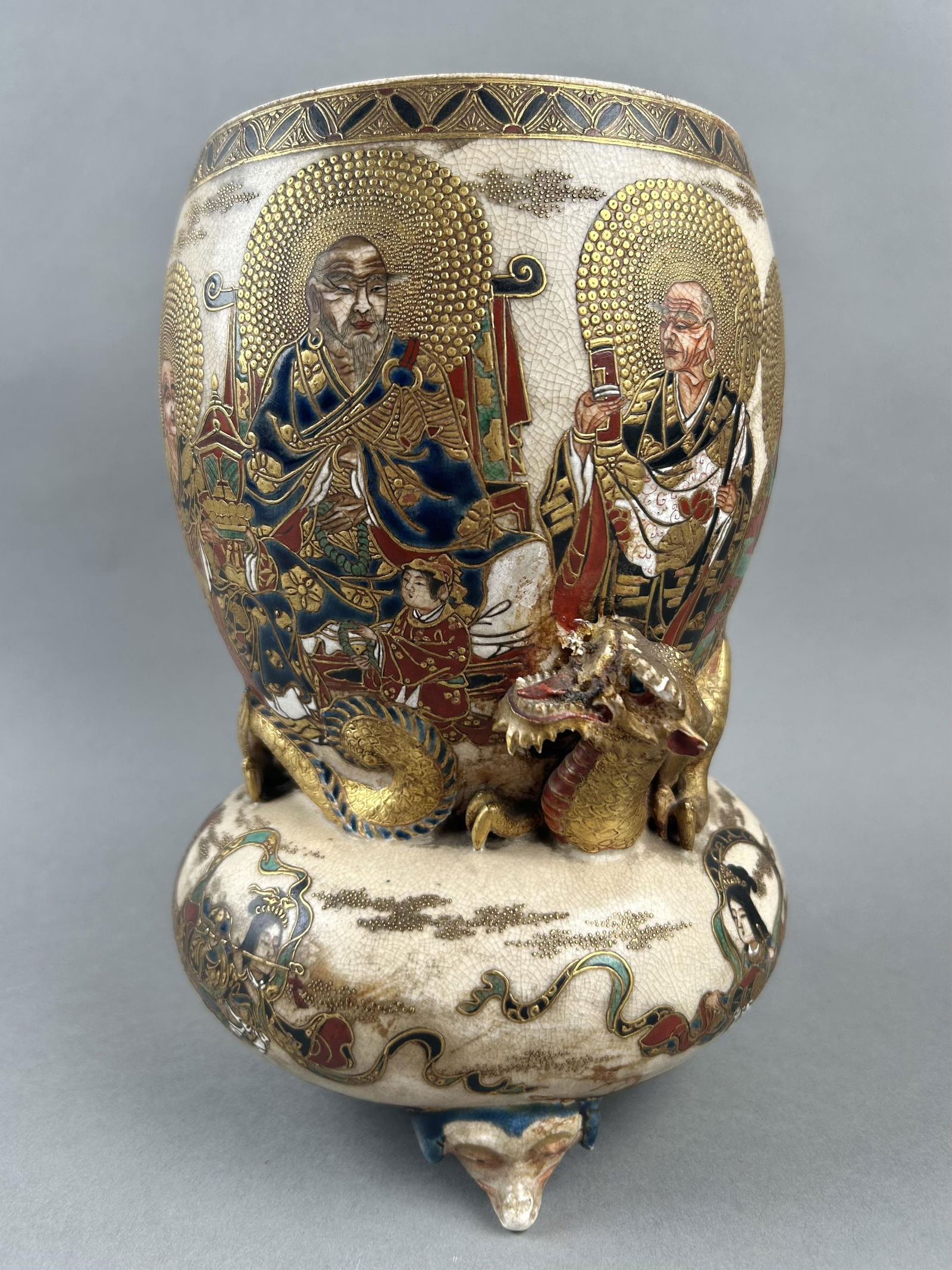 JAPANESE SATSUMA PORCELAIN VASE Late Meiji Period Height 9". Top diameter 5". (1 of 13)