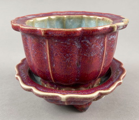 Chinese Junyao Pottery Bowl with Lavender Splash on Turquoise Ground Chinese Junyao Pottery Bowl with Lavender Splash on Turquoise Ground