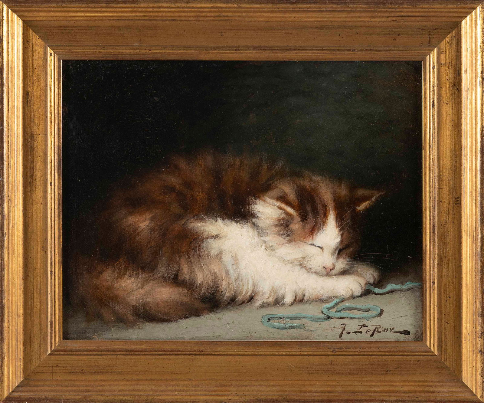 JOSEPH FRANCOIS LEROY (France, 1768-1829), A sleeping cat., Oil on board, 10" x 12.5". Framed 14" x (1 of 2)
