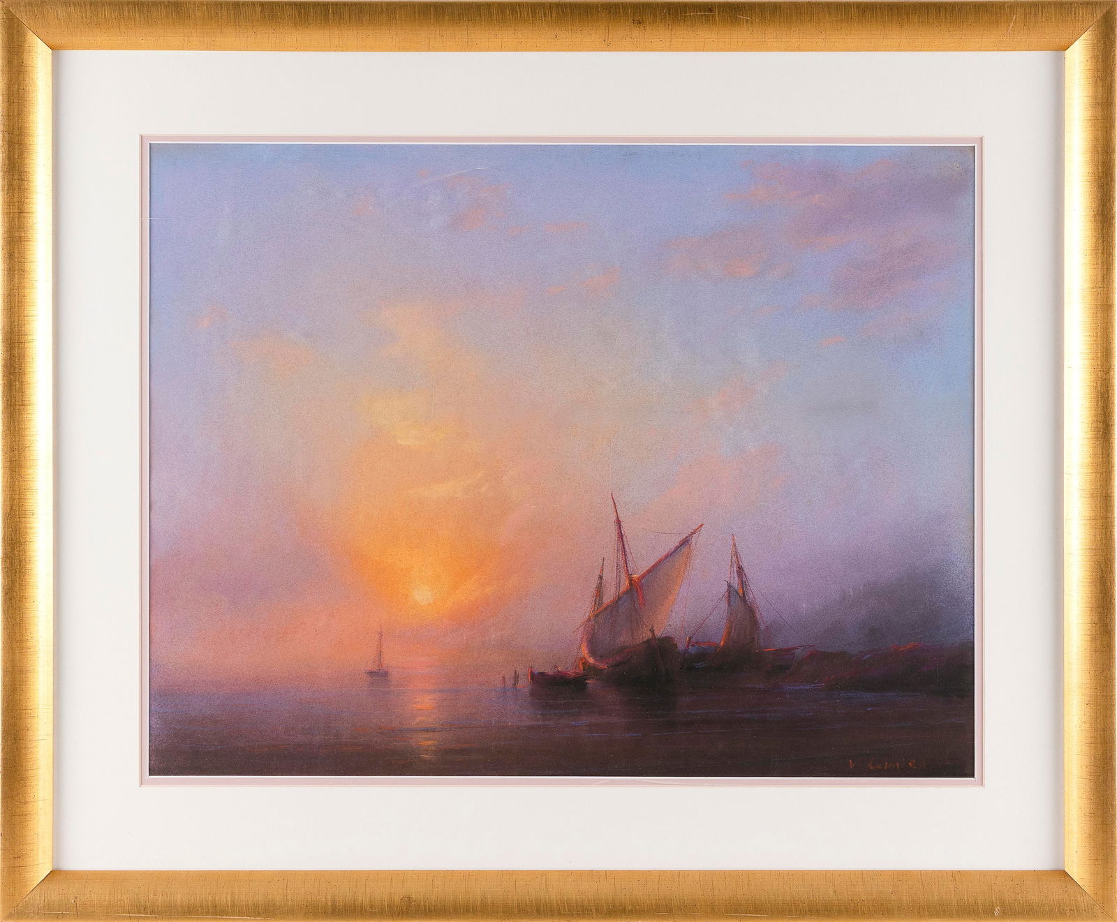 VACHAKAN ISPIRYAN (New York/Armenia/Russian Federation, 1978-), Sunset coastal scene., Pastel, 19" x (1 of 2)