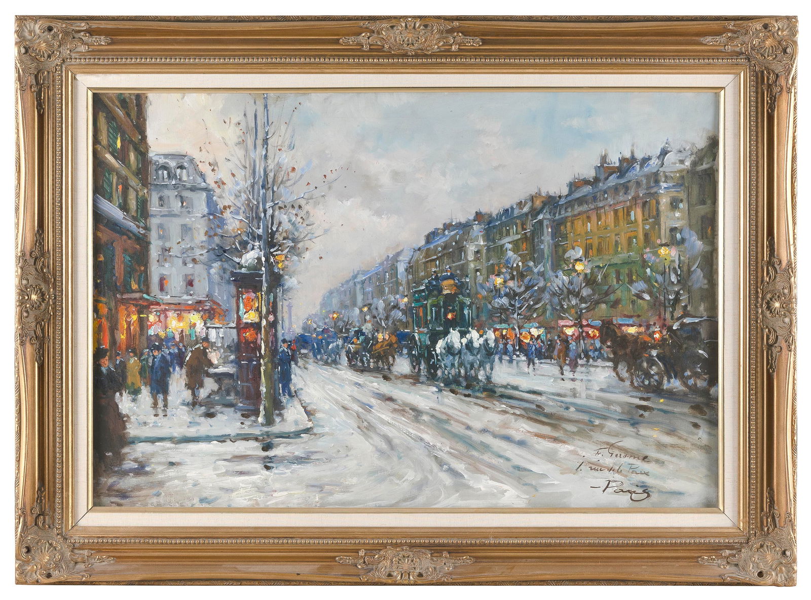 FRANCOIS GEROME (France, 1895-), "Rue De La Paix, Paris"., Oil on canvas, 24" x 36". Framed 32" x (1 of 2)