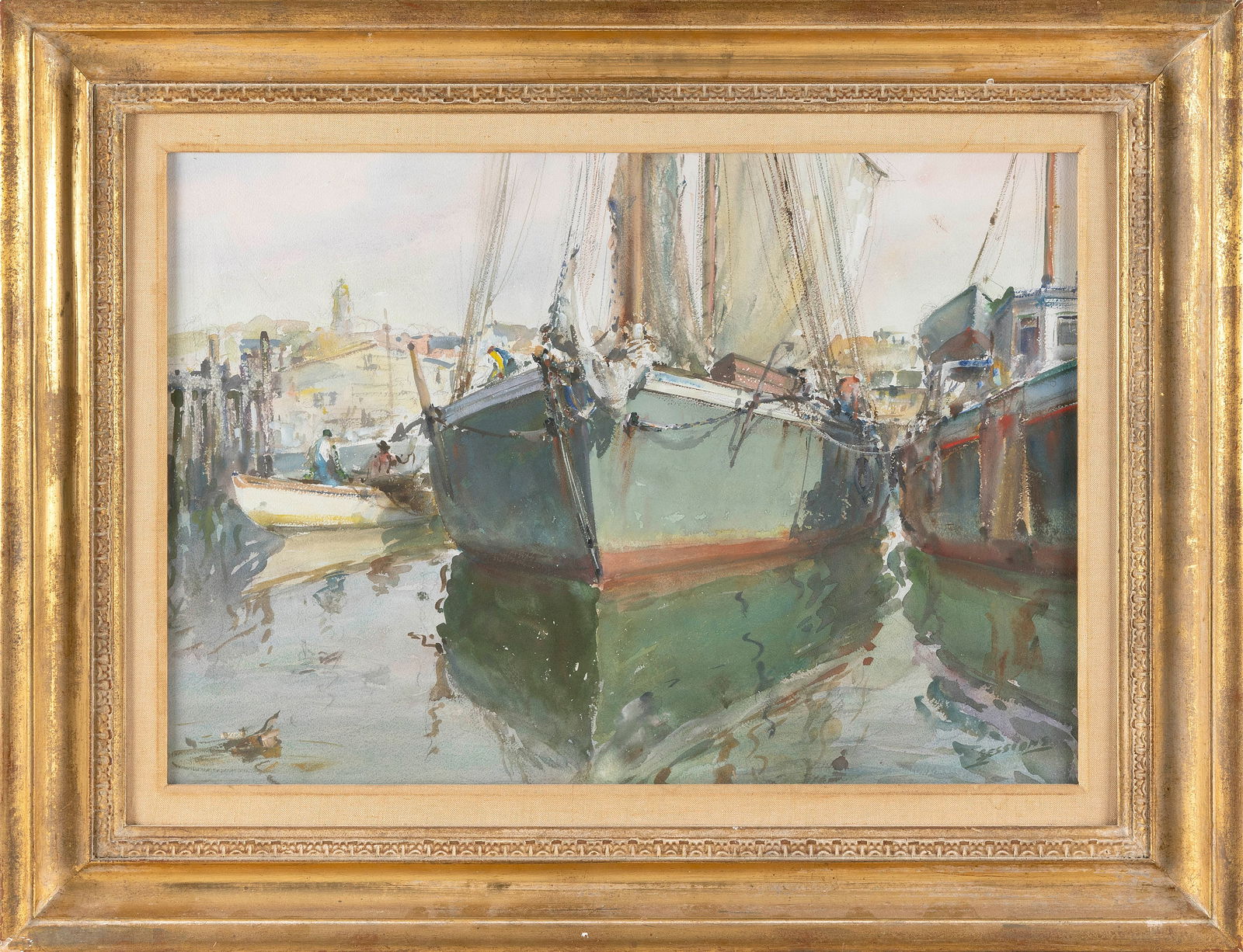JAMES MILTON SESSIONS (Illinois, 1882-1962), Boat at dock., Watercolor on paper, 16.5" x 23.5" (1 of 2)