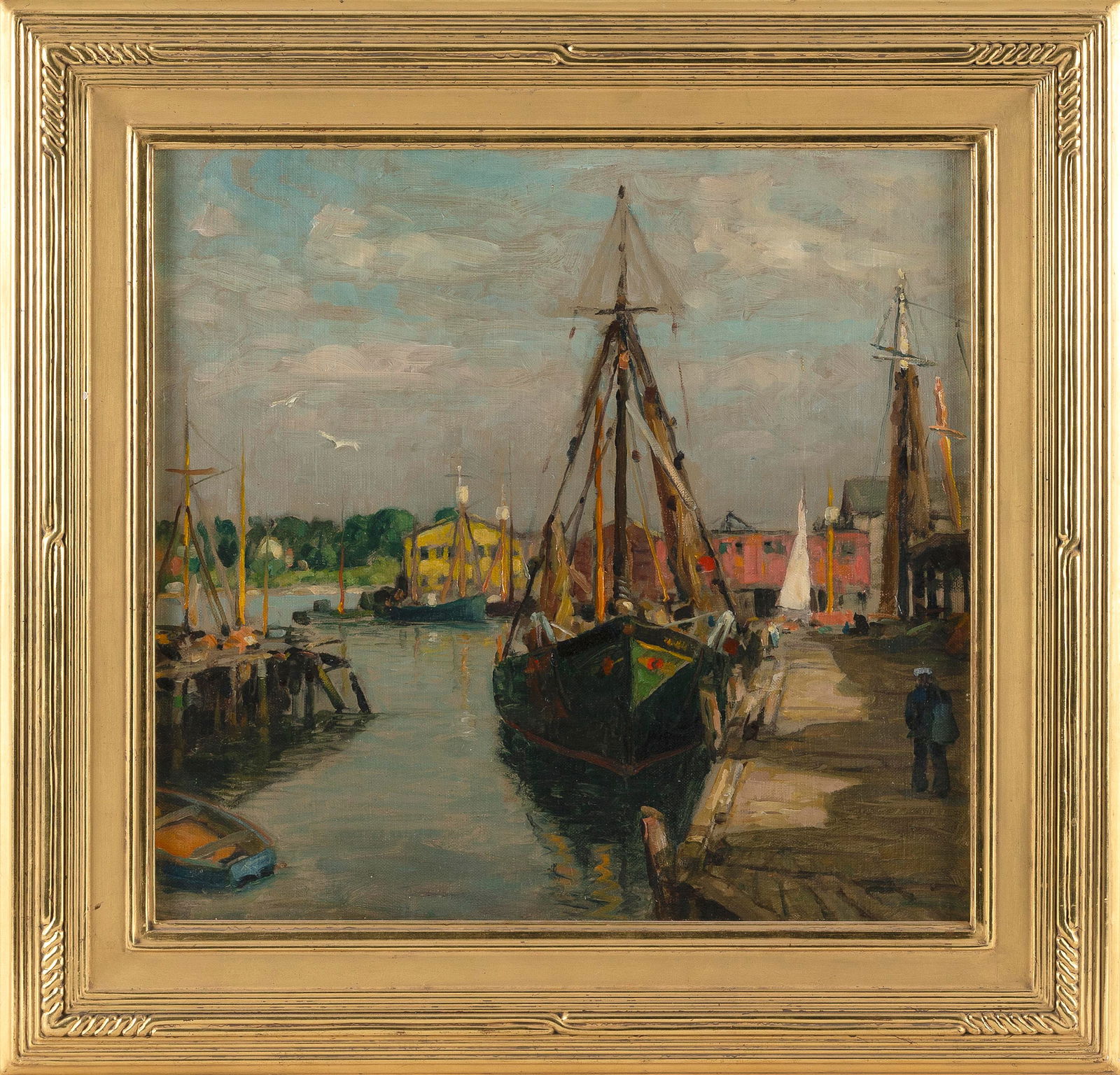 JOHN FABIAN CARLSON (New York/Colorado/Sweden, 1874/75-1945), "Sunny Pier"., Oil on board, 16" x (1 of 2)