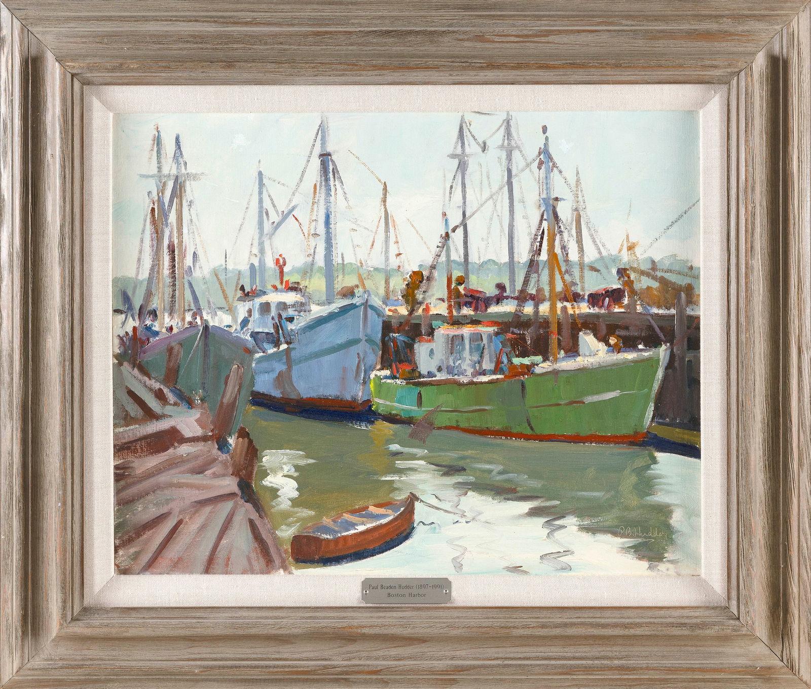 PAUL BEADEN HUDDER (Nevada/Massachusetts, 1897-1991), "Boston Harbor"., Oil on board, 16" x 20". (1 of 2)