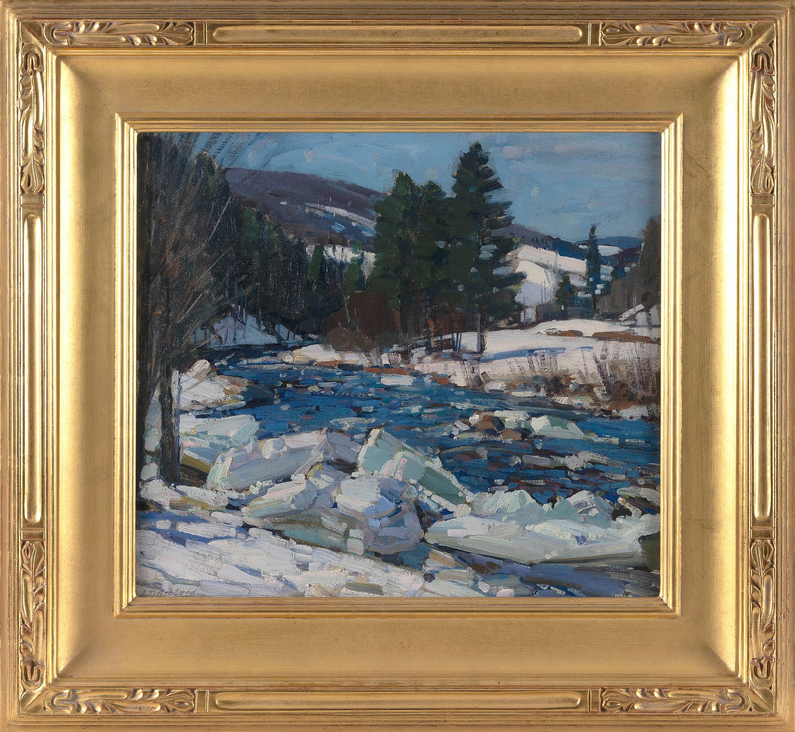 ALDRO THOMPSON HIBBARD (Massachusetts/Vermont, 1886-1972), Winter landscape with river., Oil on (1 of 2)