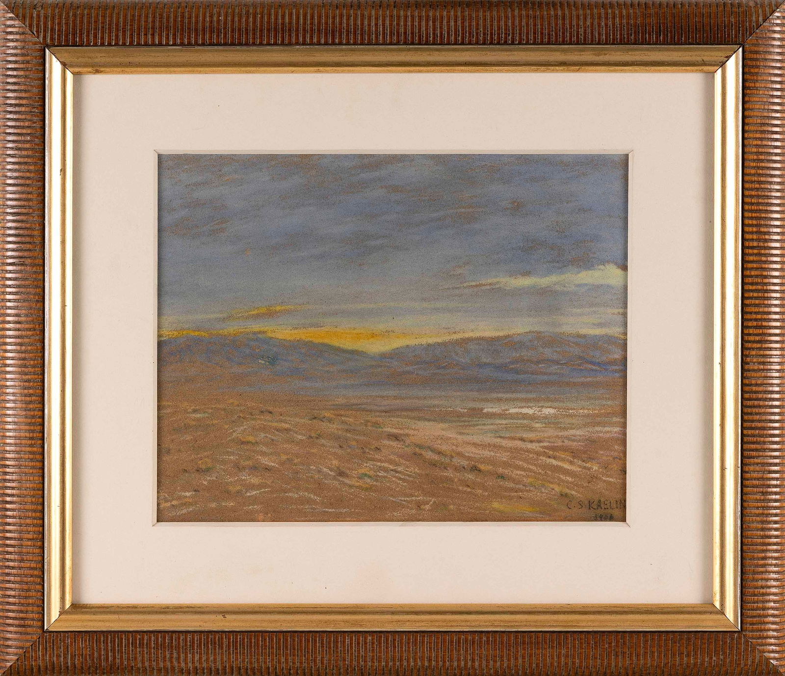 CHARLES SALIS KAELIN (Ohio/Massachusetts, 1858-1929), Sunset landscape., Pastel, 10" x 13" sight. (1 of 2)