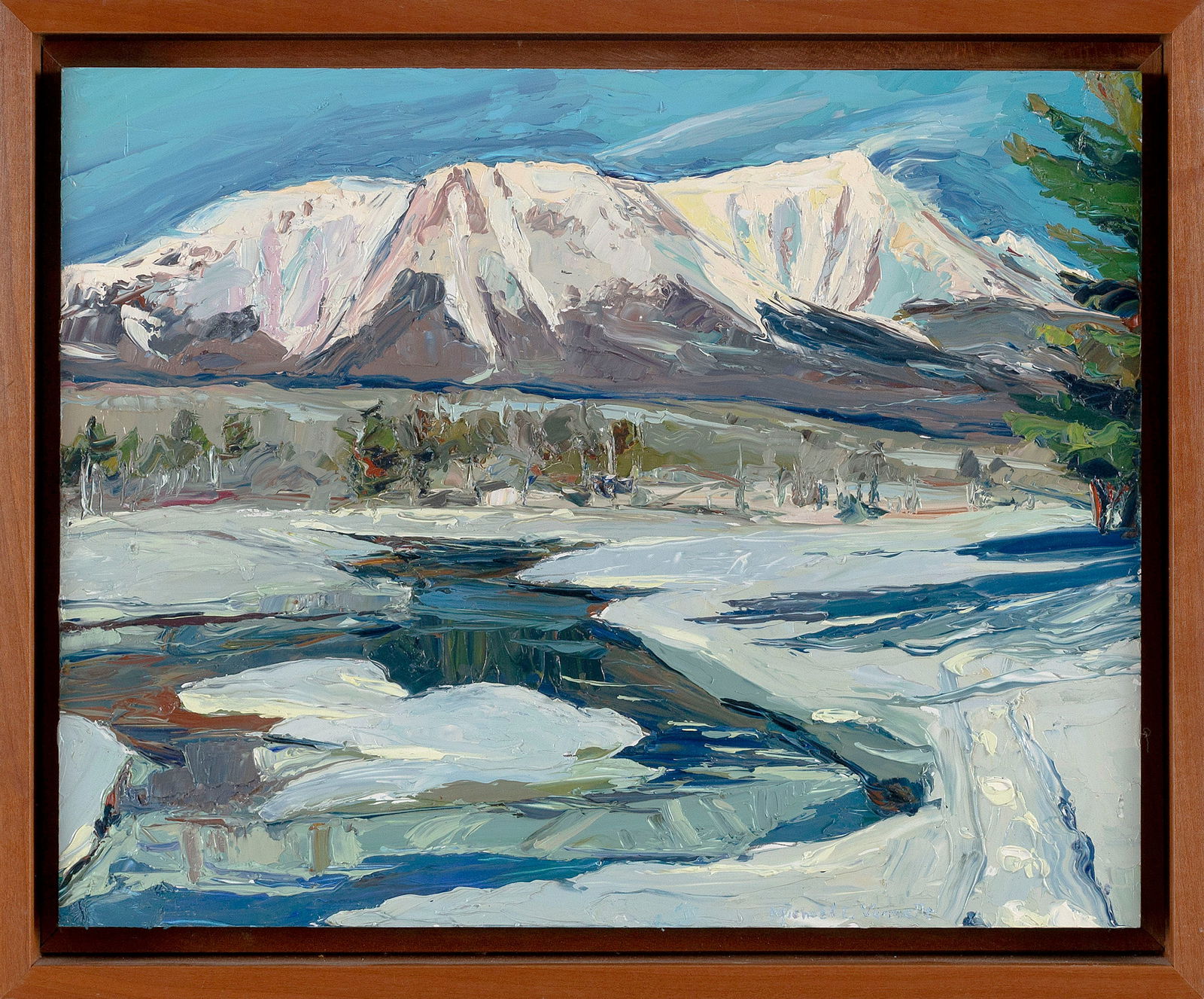 MICHAEL E. VERMETTE (Maine, Contemporary), "Katahdin from Little Abol Bridge in March"., Oil on (1 of 2)
