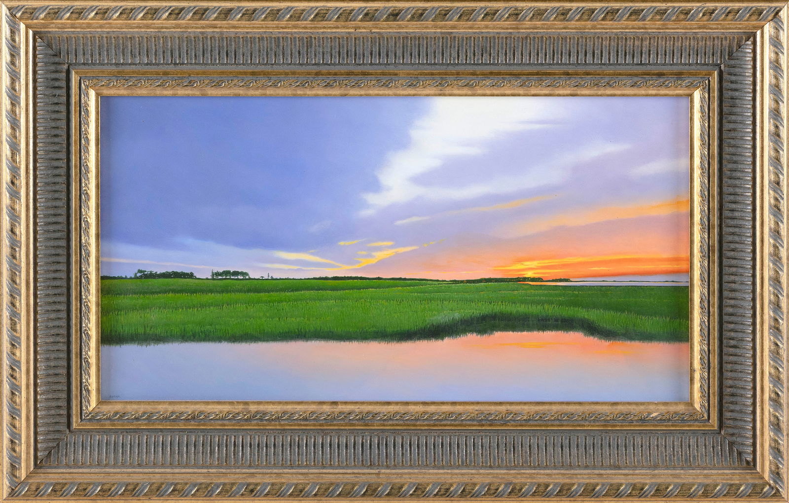 ROBERT K. ROARK (Massachusetts/New York, 1944-), "Sunset on the Creek"., Oil on panel, 9" x 17". (1 of 2)