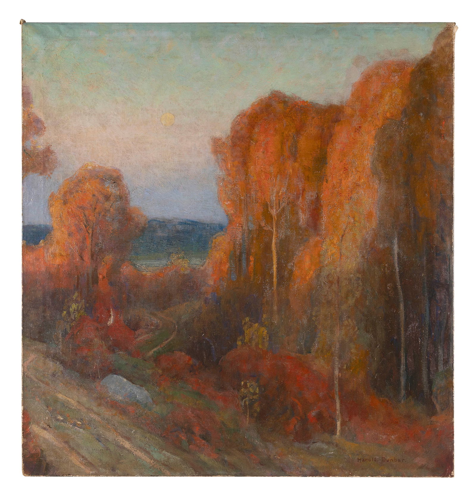 HAROLD C. DUNBAR (Massachusetts, 1882-1953), Autumnal landscape., Oil on canvas, 36" x 34". (1 of 2)