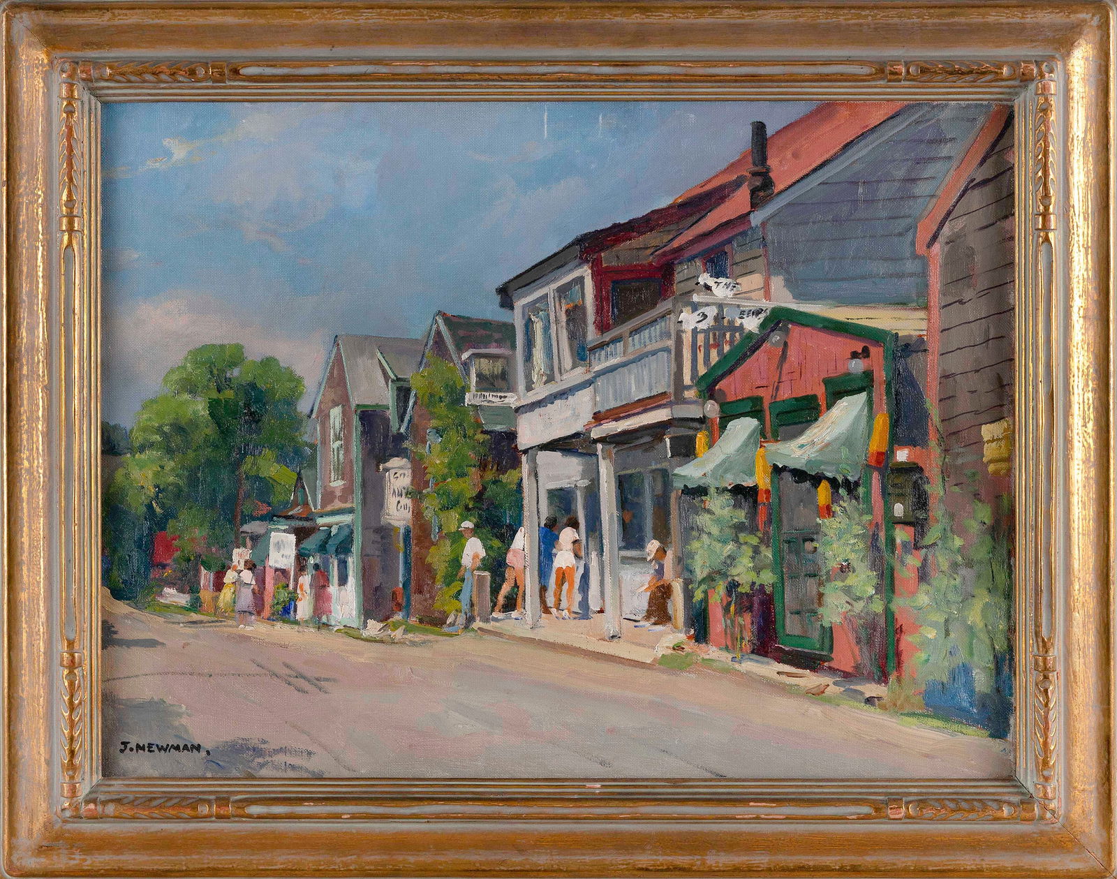 JOSEPH NEWMAN (New York, 1890-1979), Street scene., Oil on canvas, 18" x 24". Framed 23.5" x 29.5".: JOSEPH NEWMANNew York, 1890-1979Street scene. Signed lower left "J. Newman".Oil on canvas, 18" x 24". Framed 23.5" x 29.5".