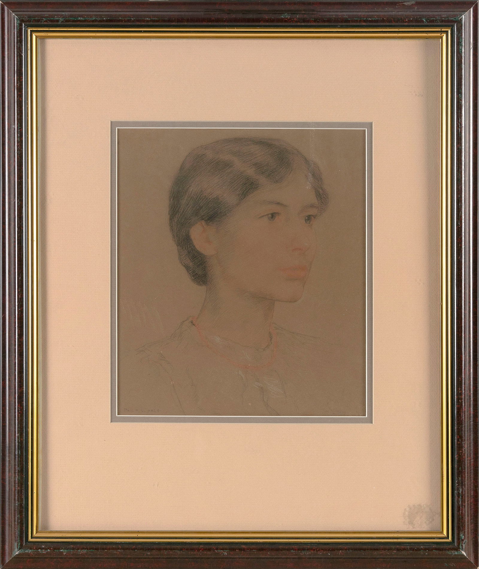 PHILIP LESLIE HALE (Massachusetts, 1865-1931), Portrait of a young lady., Conte crayon on paper, (1 of 2)