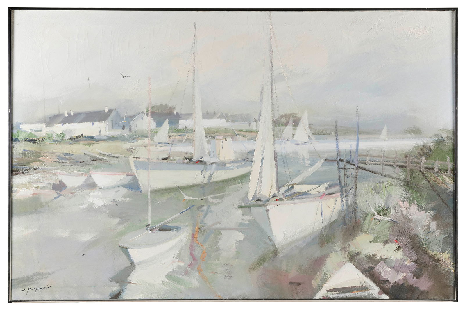 CHARLES C. GRUPPE (Connecticut, 1928-2019), "Boats - Brittany"., Oil on canvas, 32" x 45". Framed (1 of 2)