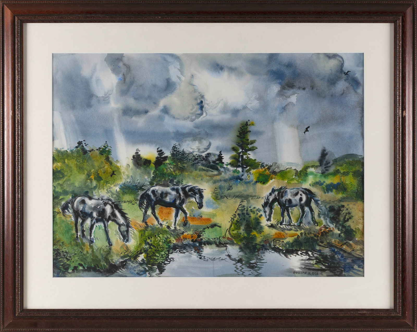 ROBERT NOEL BLAIR (New York, 1912-2002), Horses under a stormy sky., Watercolor, 21.25" x 29.5" (1 of 2)
