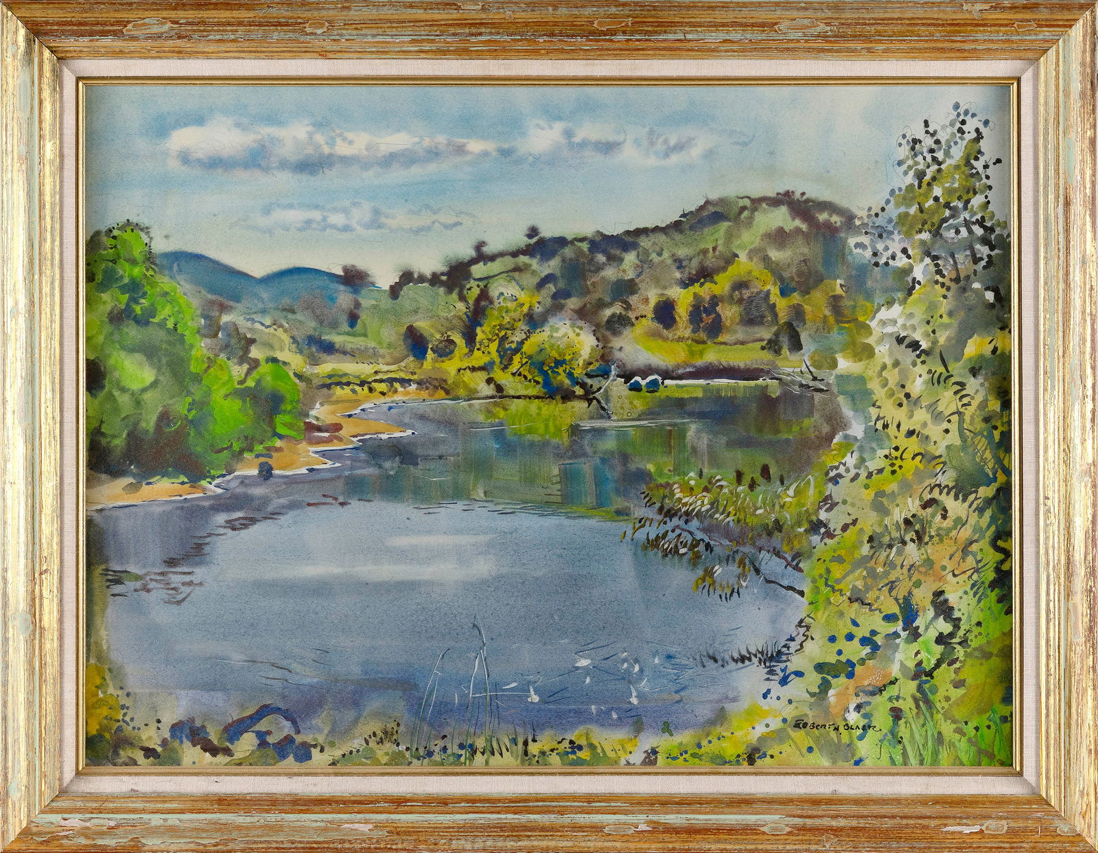 ROBERT NOEL BLAIR (New York, 1912-2002), Lake scene., Watercolor on paper, 21" x 29" sight. Framed (1 of 2)