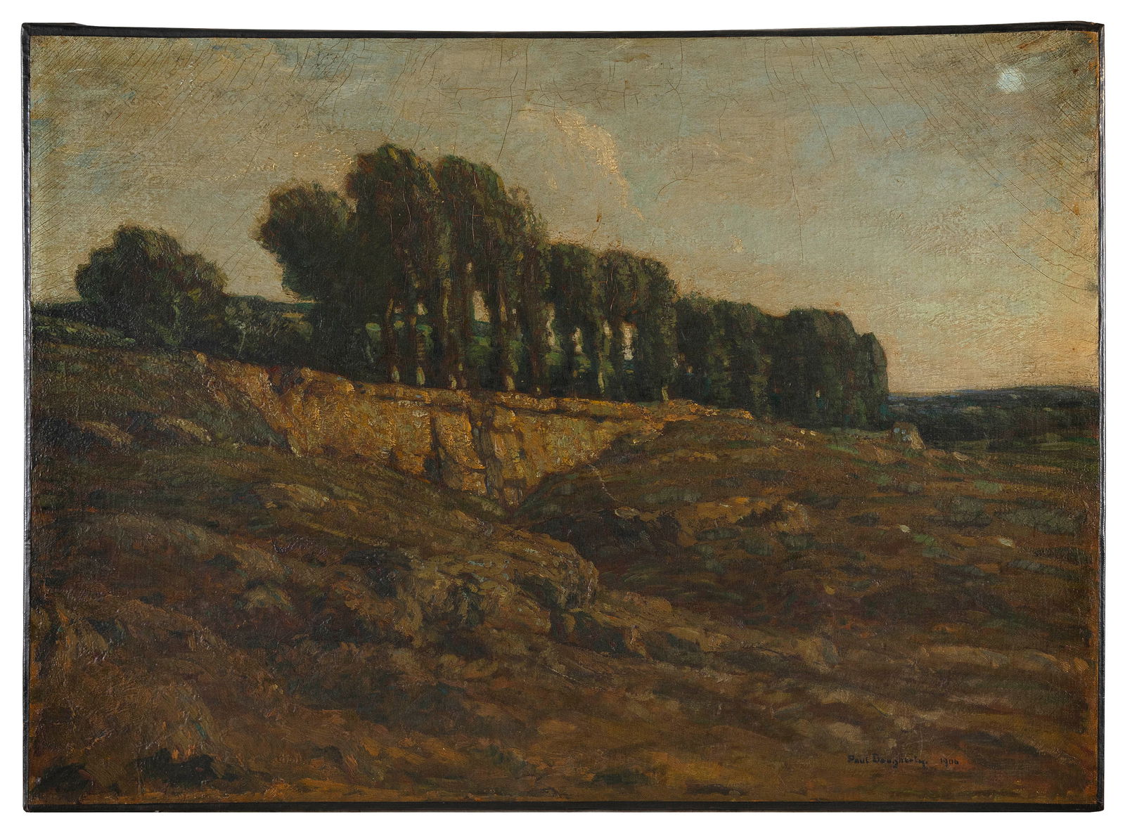 PAUL DOUGHERTY (California/New York/France, 1877-1947), Cypress trees on a cliff., Oil on canvas,: PAUL DOUGHERTYCalifornia/New York/France, 1877-1947Cypress trees on a cliff. Signed and dated lower right "Paul Dougherty 1906".Oil on canvas, 26" x 36". Unframed.
