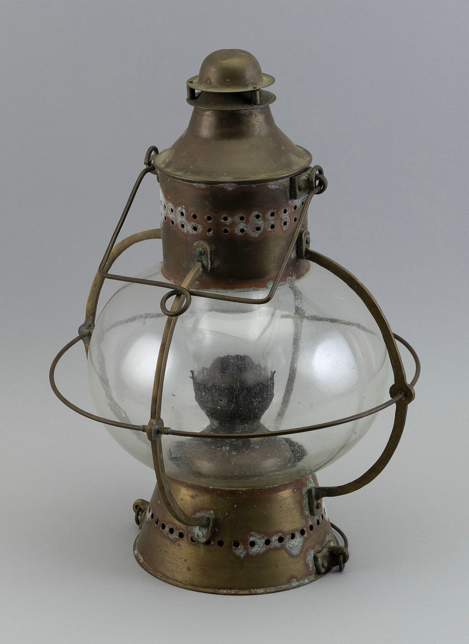 BRASS AND GLASS ONION LAMP 19th Century Height 14.5". (1 of 1)