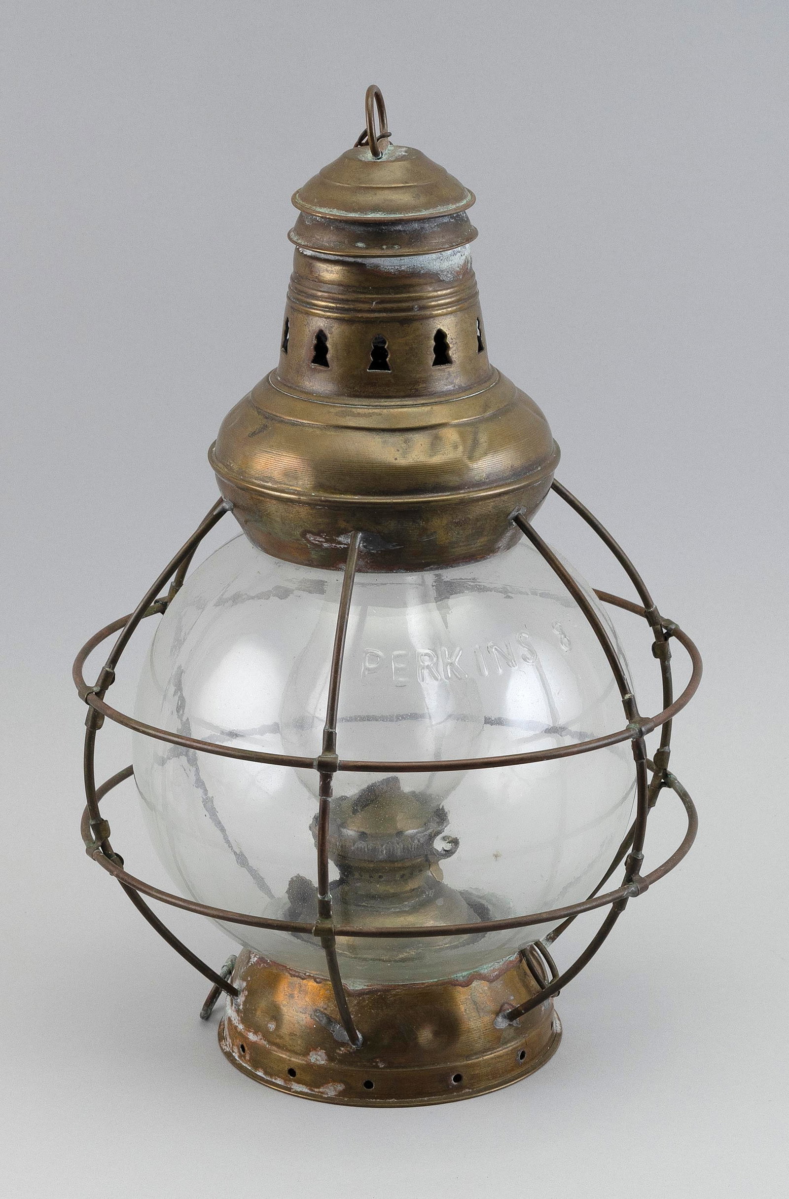 BRASS AND GLASS ONION LAMP 19th Century Height 14.5". (1 of 1)