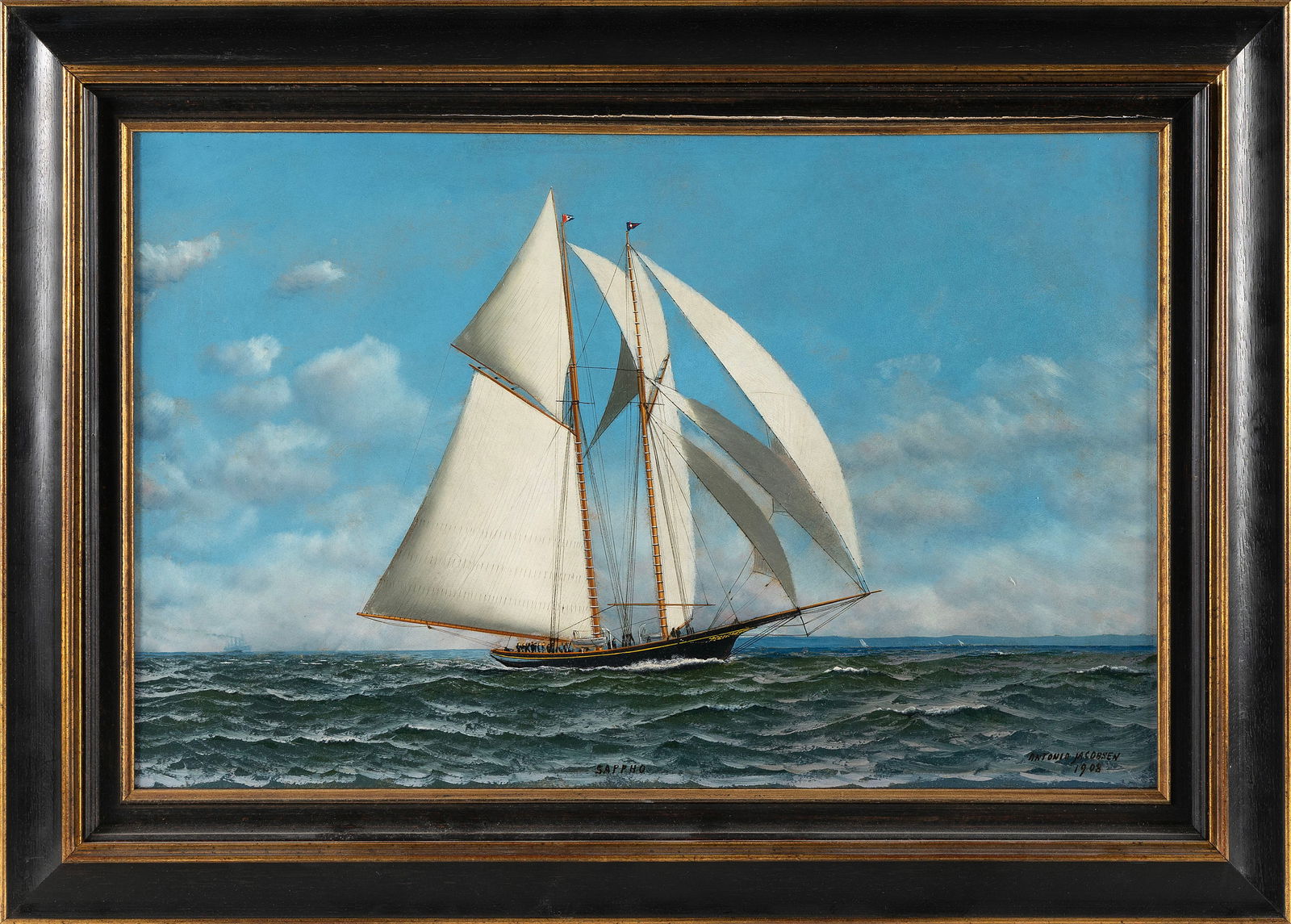 ANTONIO NICOLO GASPARO JACOBSEN (New York/New Jersey/Denmark, 1850-1921), The Sappho., Oil on board, (1 of 2)