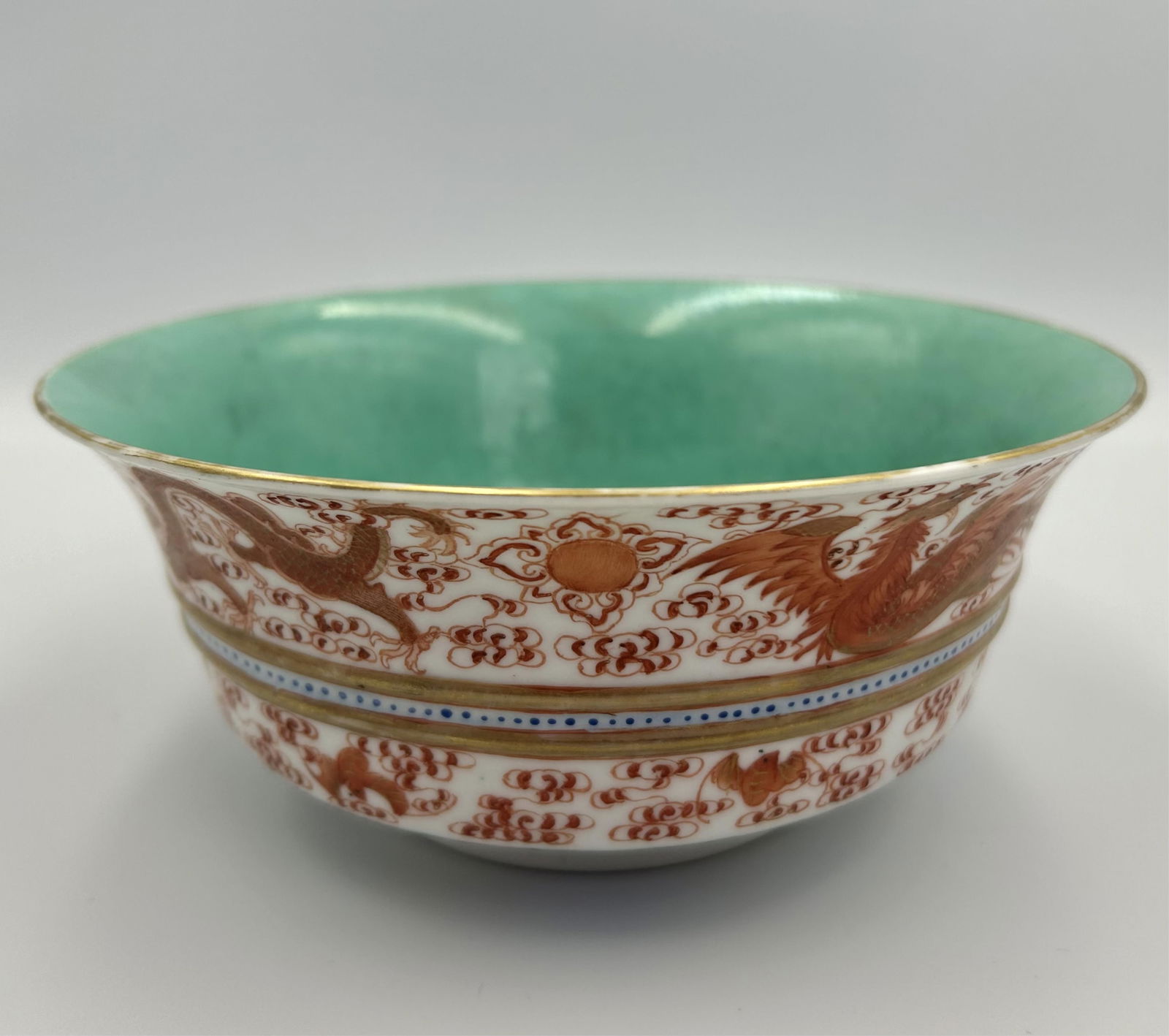 CHINESE PORCELAIN DRAGON AND PHOENIX BOWL Early 20th Century Height 3". Diameter 7". (1 of 10)