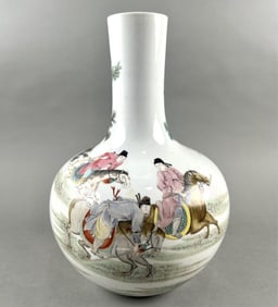 CHINESE FAMILLE ROSE PORCELAIN BOTTLE VASE Early 20th Century Height 13".