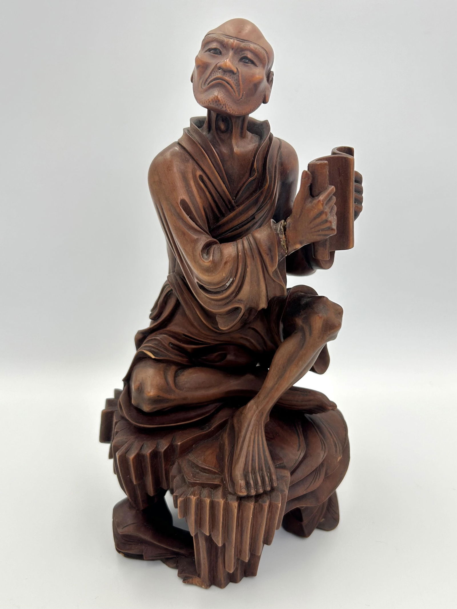 JAPANESE CARVED WOOD FIGURE OF A SCHOLAR 19th Century Height 9.5". (1 of 7)