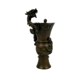CHINESE BRONZE GU VASE 19th Century Height 10.5".