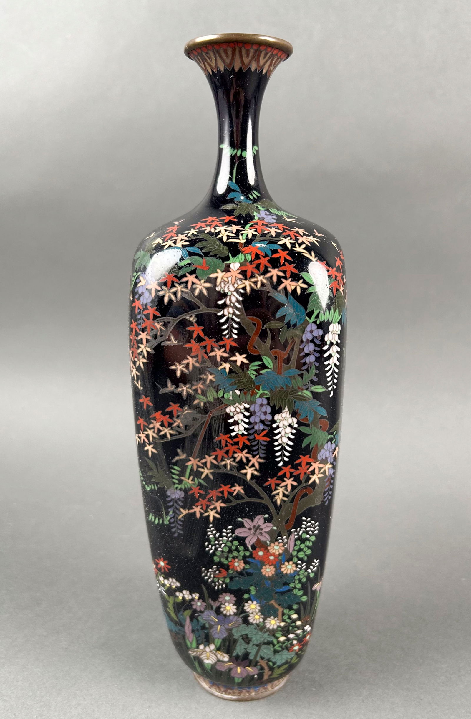 JAPANESE CASED CLOISONNE ENAMEL VASE 19th Century Height 9.25". (1 of 6)