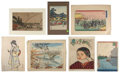 SEVEN JAPANESE WOODBLOCK PRINTS Edo-Meiji Periods Sizes vary.