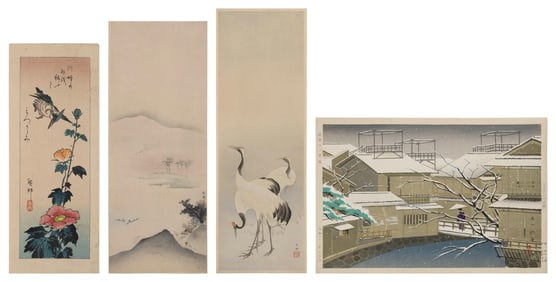 FOUR JAPANESE WOODBLOCK PRINTS All unframed.