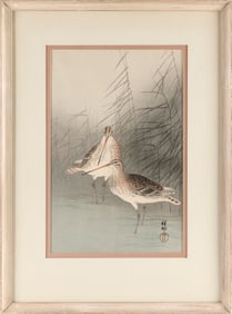 AFTER OHARA KOSON (Japan, 19th/20th Century), A pair of snipes., Woodblock print, 14" x 9.25".