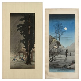 HIROAKI TAKAHASHI (SHOTEI) (Japan, 1871-1945), Two works:, Woodblock prints, 15" x 7" sight. Matted