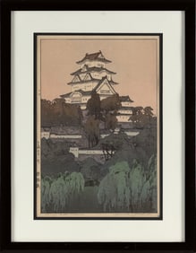 HIROSHI YOSHIDA (Japan, 1876-1950), Himeji Castle., Woodblock print, 15" x 10.5" sight. Framed 21" x