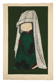 KAORU KAWANO (Japan, 1916-1965), Girl with White Veil., Woodblock print, 16.5" x 11". Unframed.