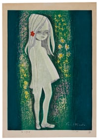 SHUZO IKEDA (Japan, 1922-2004), Girl with Red Flower in Her Hair., Woodblock print, 18" x 12.5".
