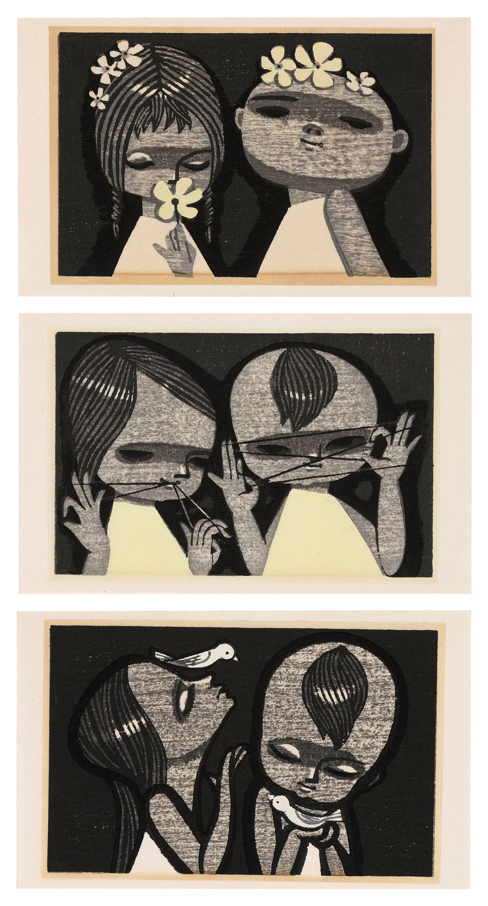 SHUZO IKEDA (Japan, 1922-2004), Three surimono:, Woodblock prints, 4.25" x 6.25". Overall 4.5" x (1 of 1)