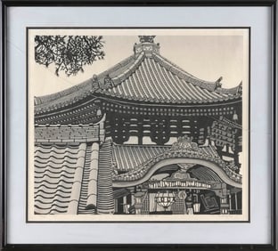 TED COLYER (Canada/Japan, 1947-), Nanendo, Nara III., Woodblock print, 17" x 19". Framed 22" x