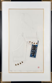 KUNIO KANEKO (Japan, 1949-), Tabi (Little Socks)., Embossed woodblock print, 21" x 11" sight. Framed