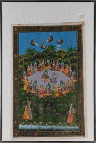 INDIAN PICHWAI PAINTING OF THE RASA LILA Late 19th Century Pigment on cloth, 29.5" x 18.5".