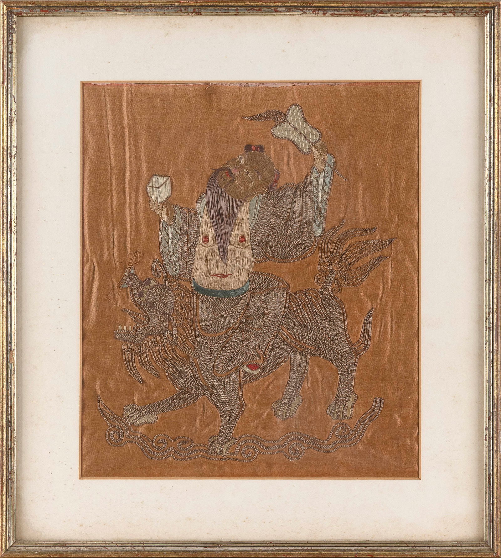 CHINESE PICTORIAL NEEDLEWORK ON SILK 19th Century 13" x 11.5". Framed 19" x 17". (1 of 2)