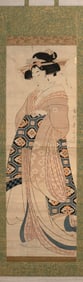 KIRUGAWA YEIZEN (Japan, Edo Period), Scroll painting on paper of a woman wearing a kimono and